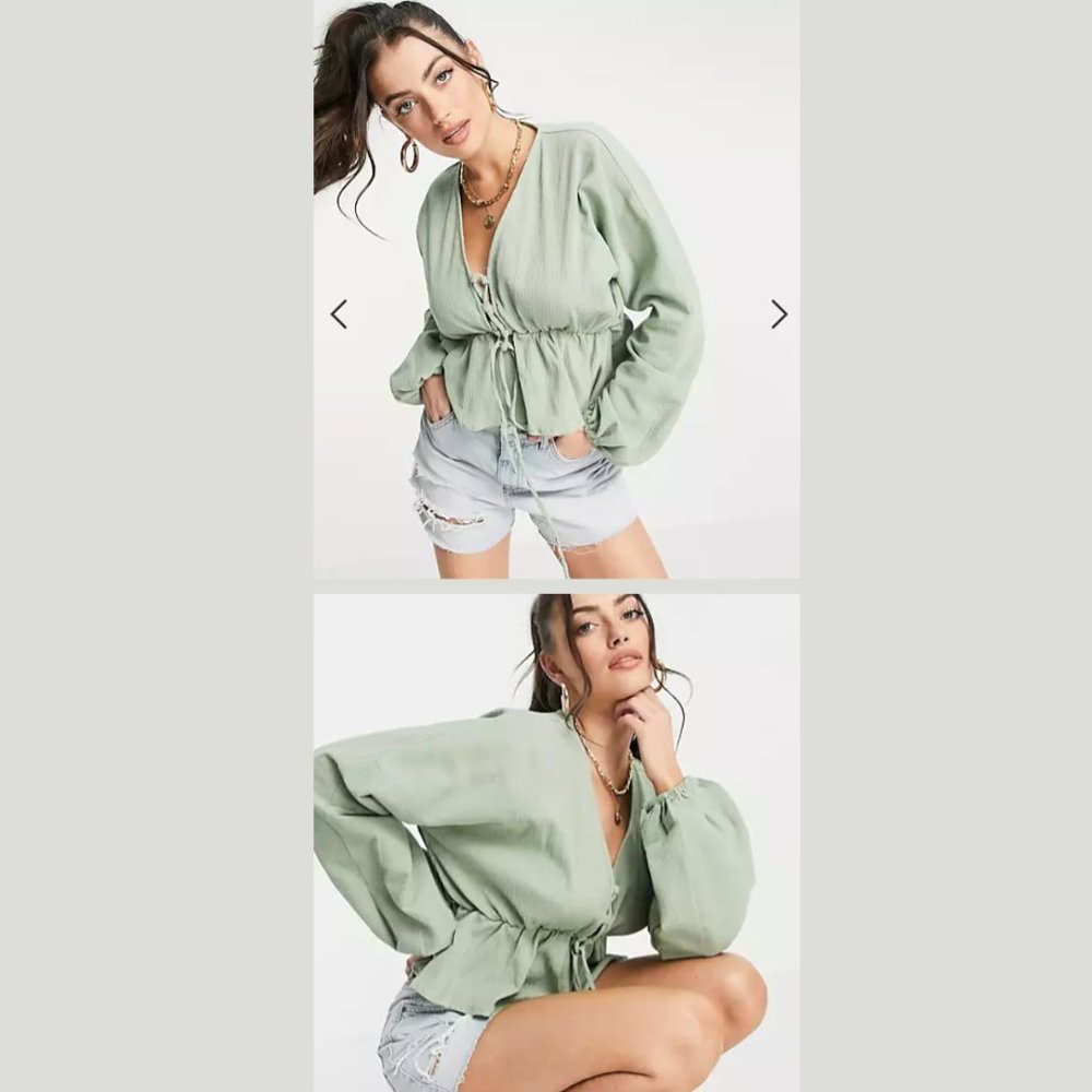 ASOS Sage Green Lace Up Crop Top